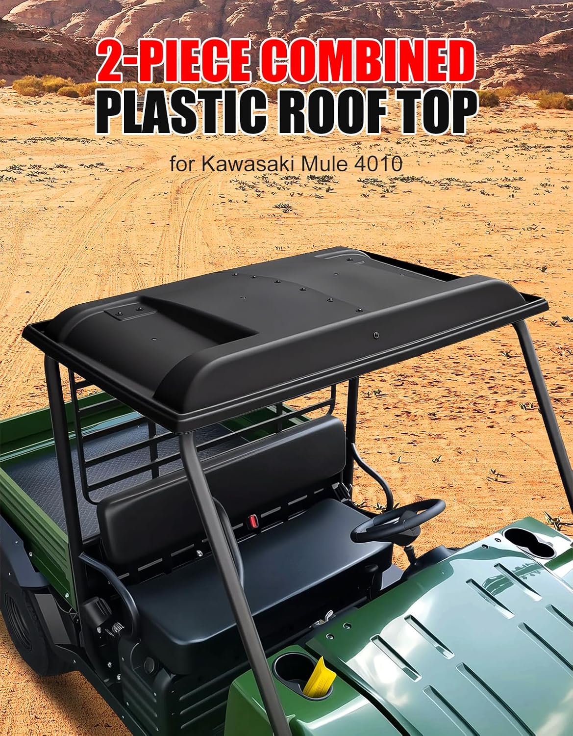 Hard Roof Top for Kawasaki Mule 4010, 2-Piece Combined Sport Roof Top Sun Visor Cover for Kawasaki Mule 4000 4010 3000 3010 3020 2520 2510 2500 1990-2025 Accessories, Replace #KAF30-030A