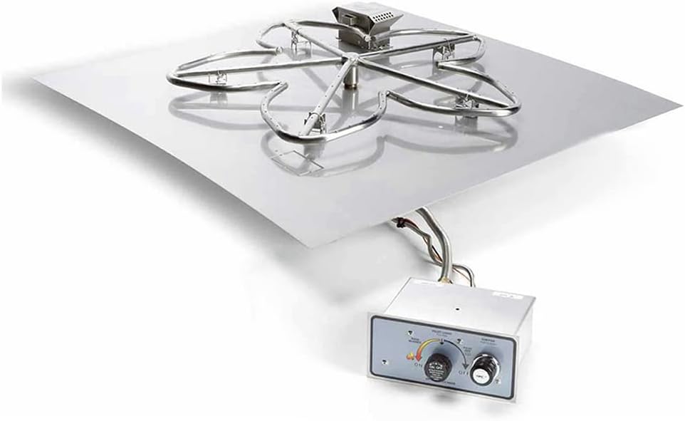 HPC Fire Push Button Flame Sensing Fire Pit Burner Kit (FPPK24-SQ-FLEX-NG), 24x24-Inch Flat Pan, Natural Gas, UL Listed