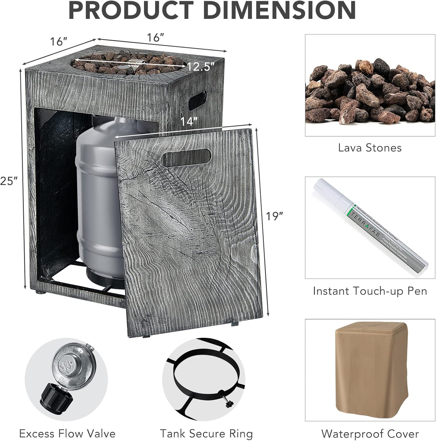 COSTWAY 16-Inch Outdoor Propane Fire Pit, 30,000 BTU Patiojoy Electronic Ignition Square Gas Fire Pit with Protective Cover, Lava Rocks, Touch-up Pen for Backyard, Grey