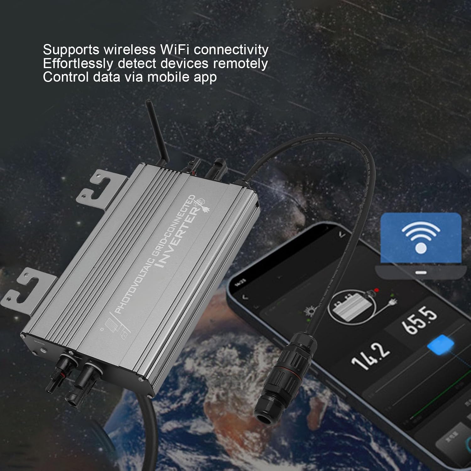 Grid Tie Inverter, 1250W WiFi PV Battery Mode IP65 Water Proof Smart Grid Tie Converter for Home Generation System