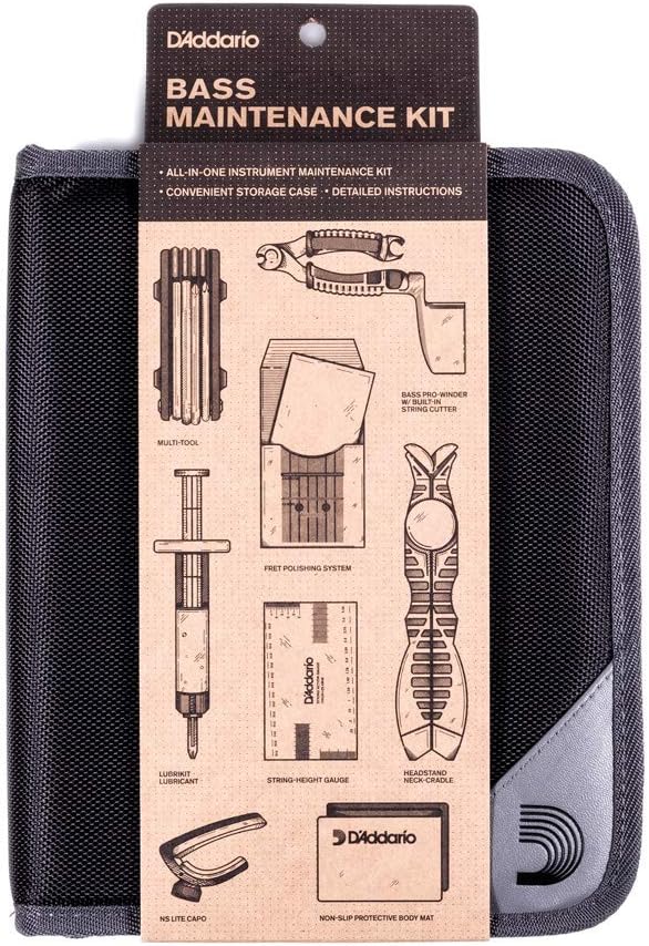 D'Addario Accessories Bass Guitar Maintenance Kit - Bass Tool Kit - Bass Setup Kit - Perfect Kit for Guitar Tech