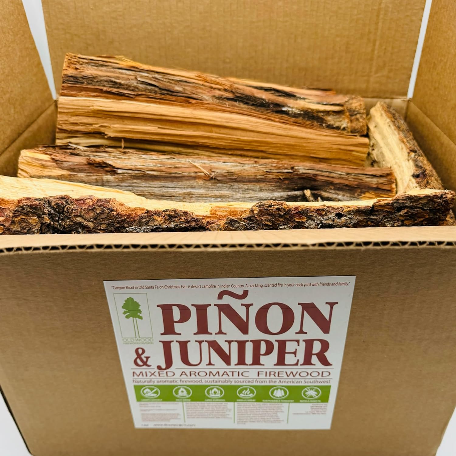 Piñon & Juniper Aromatic Firewood Box, Approximately 34 Pounds (1.5 Cubic Feet), Logs Measure Between 8-14 Inches