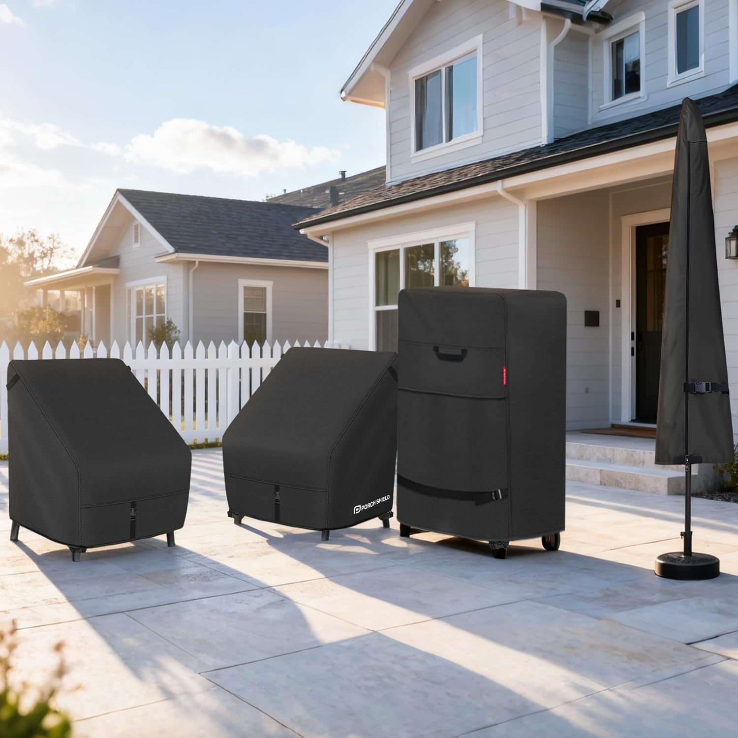 Porch Shield Patio Chair Covers - Waterproof Outdoor Lounge Deep Seat Adirondack Chair Cover 4 Pack - 34W x 37D x 36H inch, Black