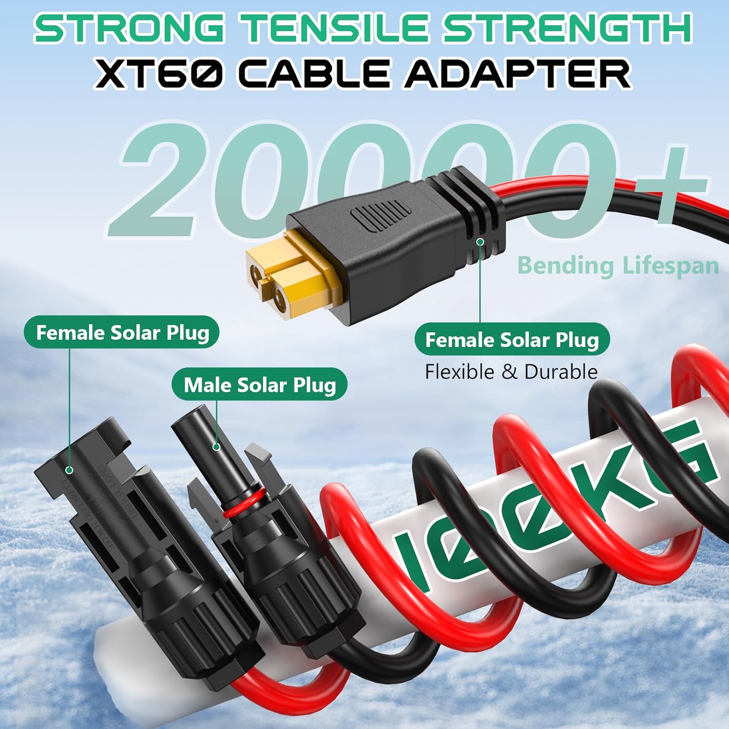 10AWG XT60 Solar Cable 50FT, XT60 Cable to Solar Connector, Solar Cable Connector to XT60 Extension Cable, XT60 Solar Charging Cable for Portable Power Station Solar Generator