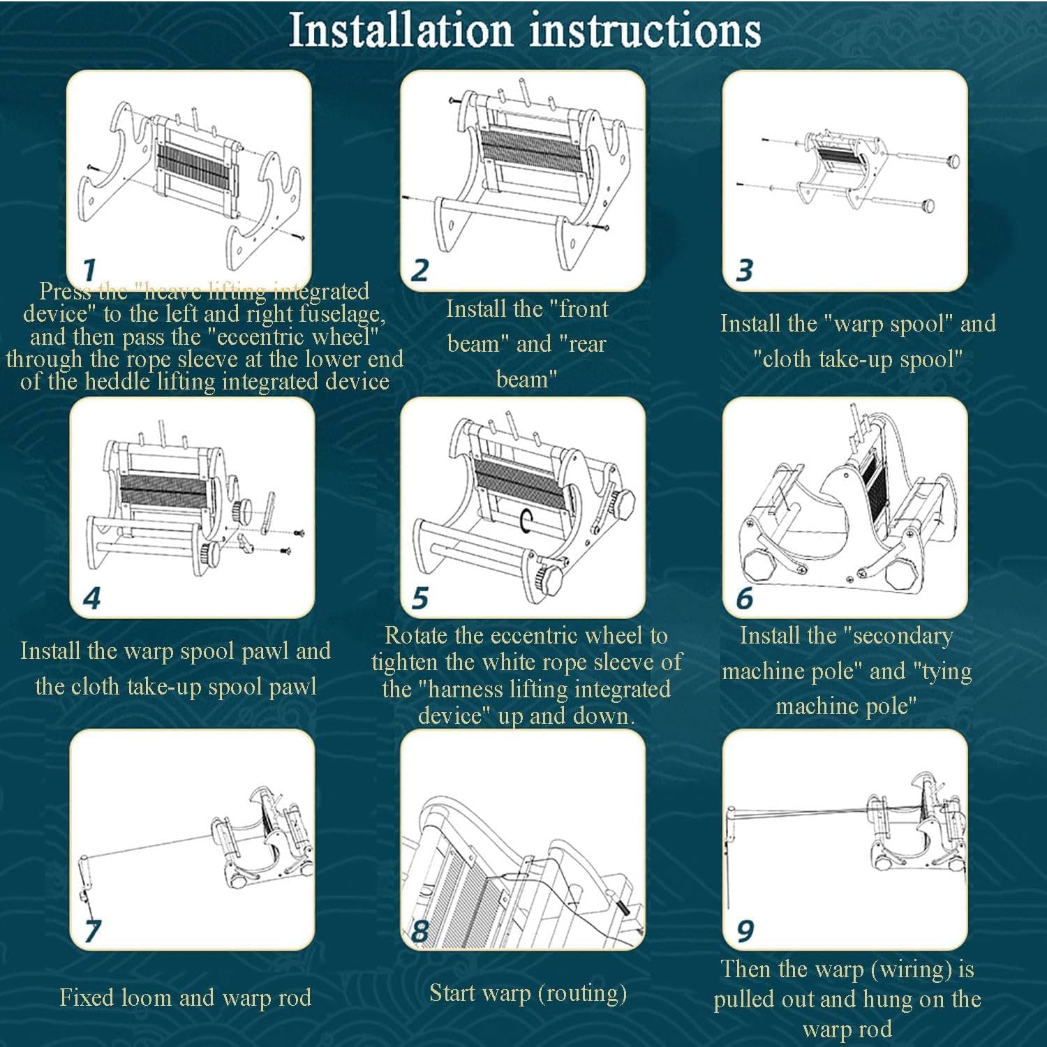 Adjustable Hand-Knit Machine, Wooden Desktop Weaving Machine, 20CM Weaving Width, Foldable Multi-Craft Loom Set, with Yarns,Rods,Combs&Shuttles, for Hand Assembled, Freehand Drawing, Creative Training