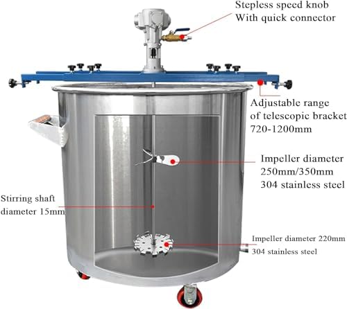 IBC Air Agitator, 1/2HP Pneumatic Tank Mixer Machine, 1000L Paint Stirring Machine, Mixing Rod Length 880MM, Impeller Diameter 250mm, for Ink Dissolver Agitator