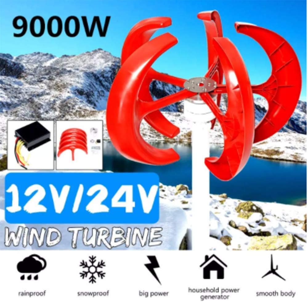9000W Vertical Axi Wind Turbines Generator Lantern 12V 24V 5 Blades Motor Kit for Home Hybrids Streetlight Electromagnetic,White,24v