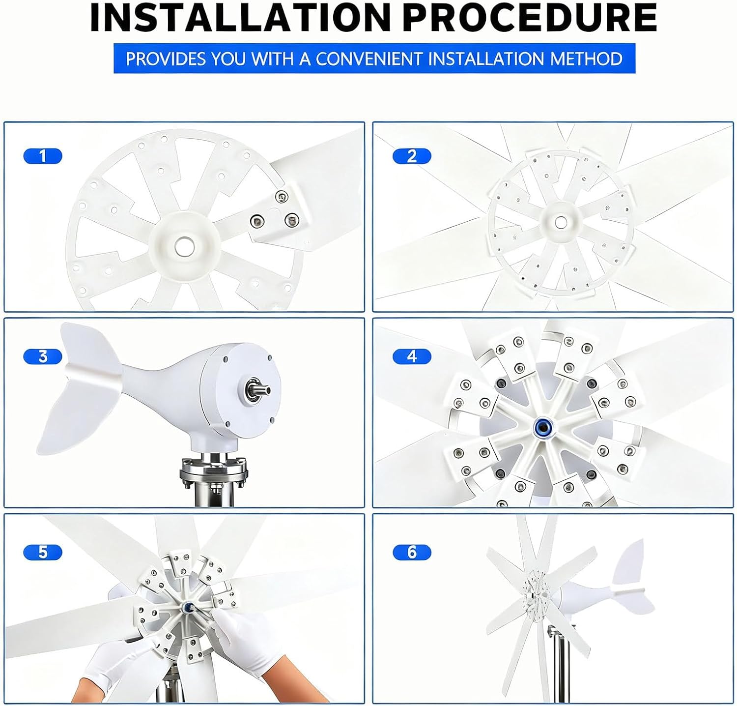 Wind Turbine Generator Kit 4000W 12V 24V 48V 220V with 8 Blade,with MPPT Controller,Wind Power Generator for Marine,RV, Home,Windmill Generator Suit for Hybrid Solar Wind 48V