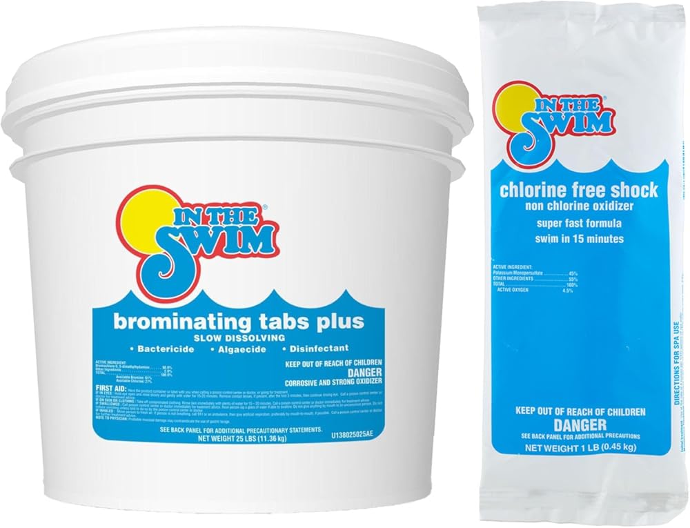 In The Swim Bromine Plus and Chlorine-Free Shock Bundle: Includes 25 Pound Bucket of Bromine Plus and 24 x 1 Pound Bags Chlorine-Free Shock - Effective Low Odor Alternative