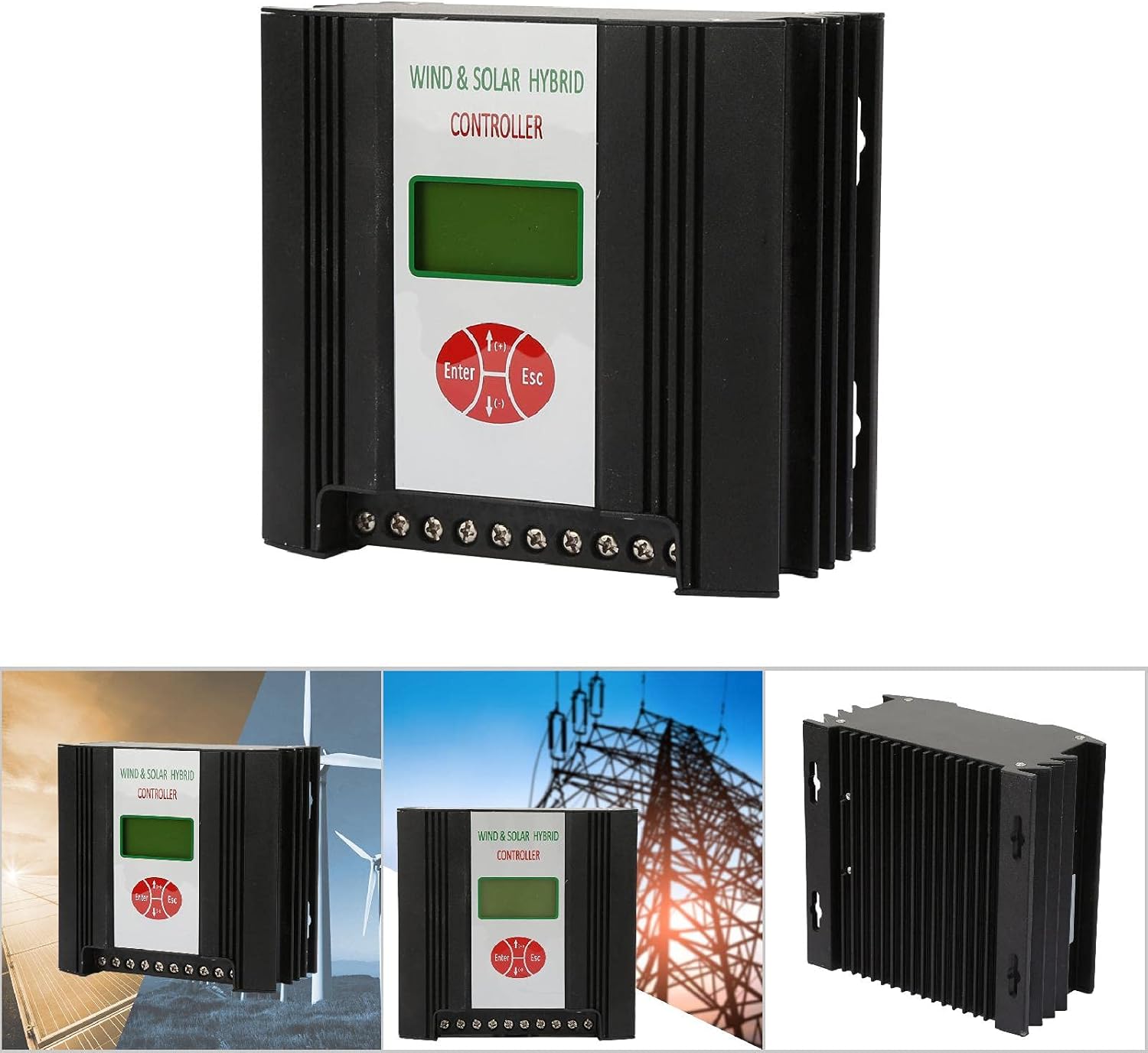 Hybrid Wind Solar Charge Controller 24V 300W 400W 600W High Efficiency LCD Display Protection for Off Grid Power Systems (Fan 600w Solar Energy 300w)