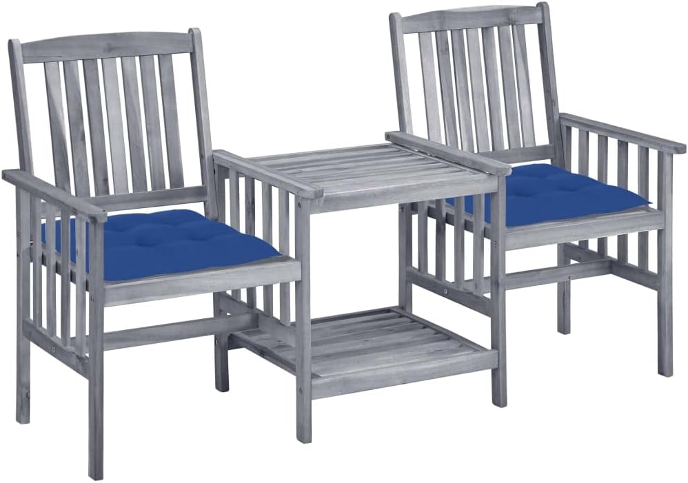 Patio Set Patio Chairs with Tea Table and Cushions Solid Acacia Wood