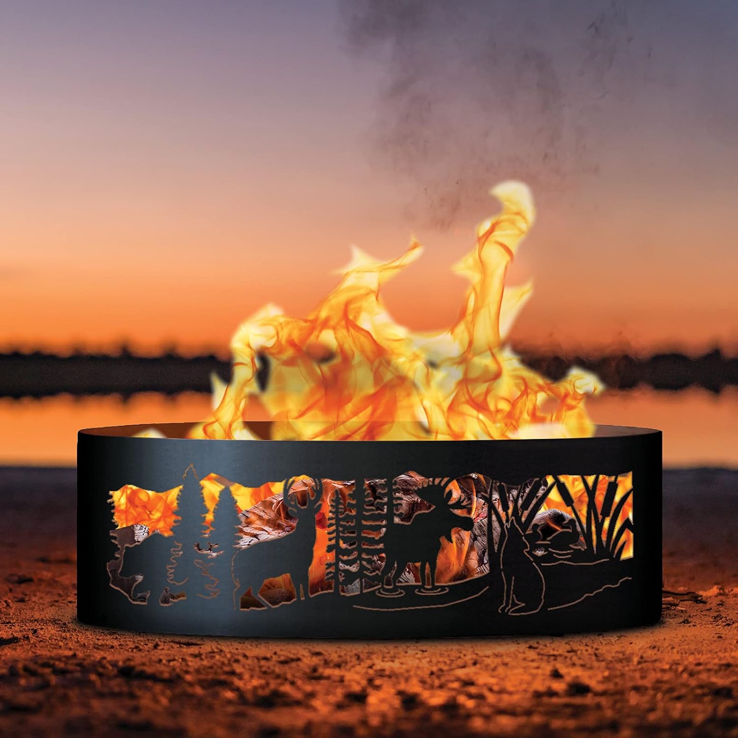 PD Metals MG00930-FP Moonlight Gathering Unpainted 12 in. Tall 30 in. Diameter Outdoor Fire Ring with Fire Poker - 30 x 30 x 12 in. - Rustic Black Color