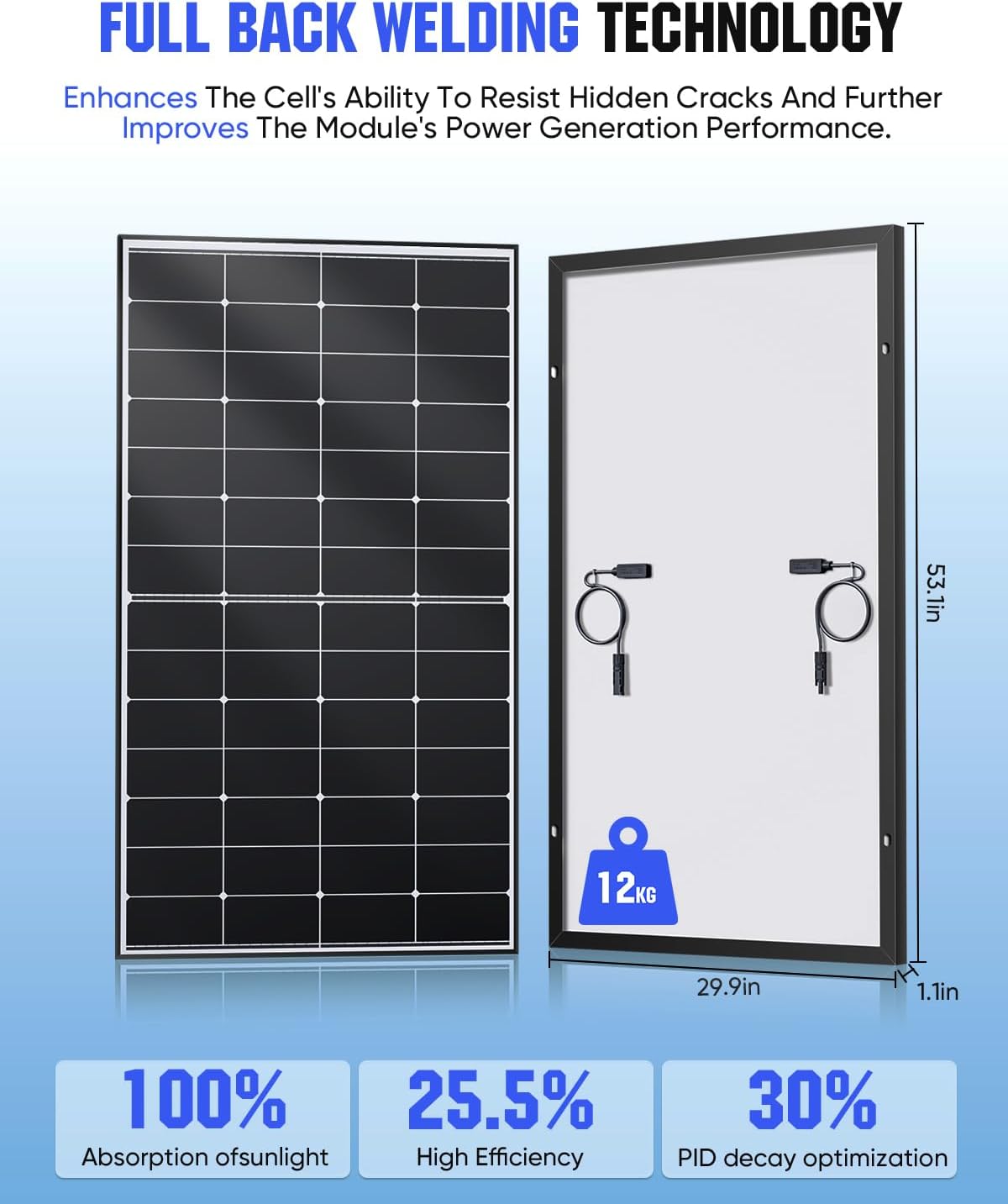 200 Watt Solar Panel, HPBC 220w Solar Panels, 25.5% High-Efficiency Solar Cell, IP68 Rate, for Home Off-Grid System, Roof, RV, Boat, Marine, Trailer, Farm