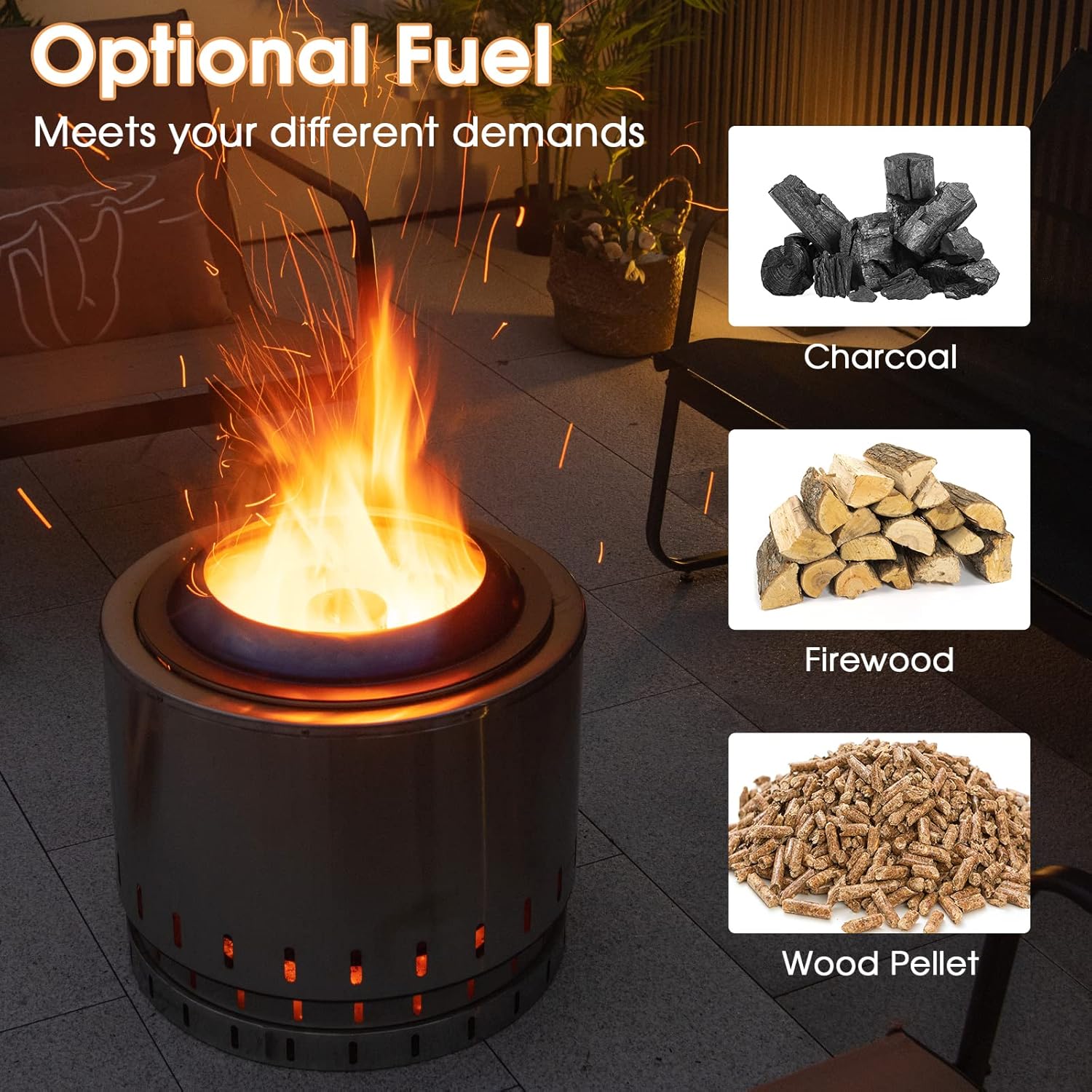 Giantex Smokeless Fire Pit for Outside, 19.5