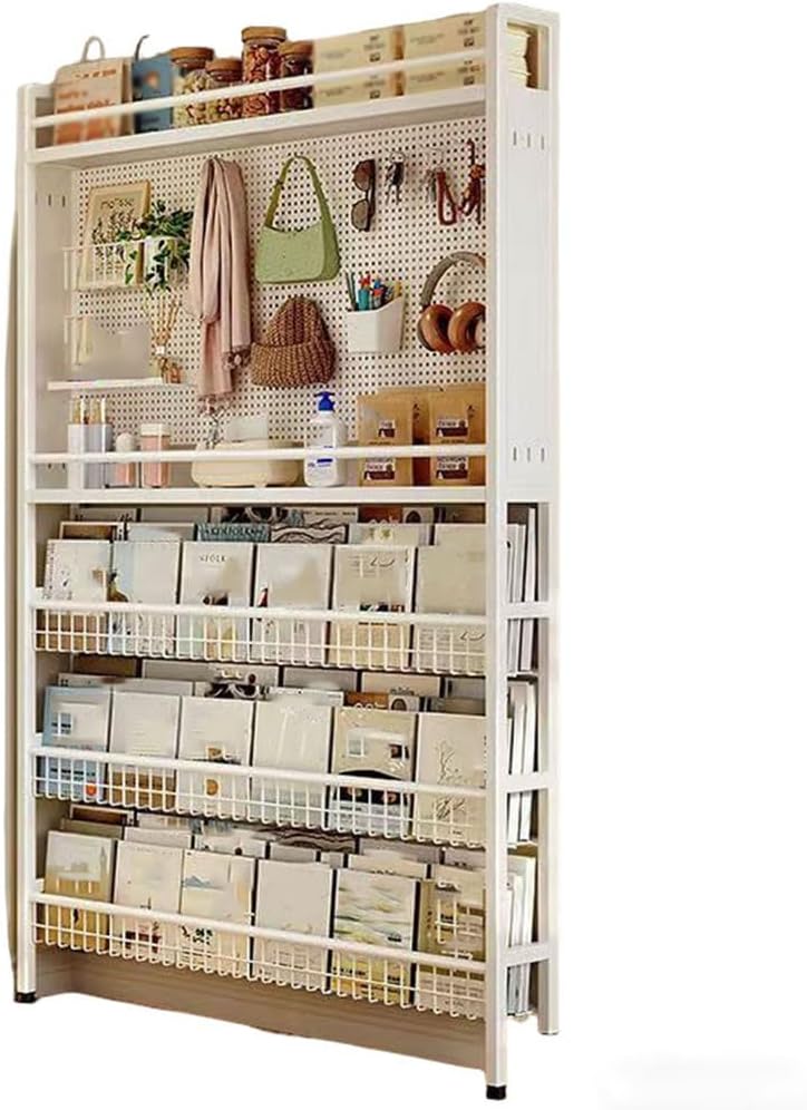 Narrow Behind Door Shelf Bookcase Multi-Purpose carbon steel material with DIY Pegboard Space-Saving Display Rack for Books Decor and Home Storage Solutions For Pantry Bedroom,52*12*188cm