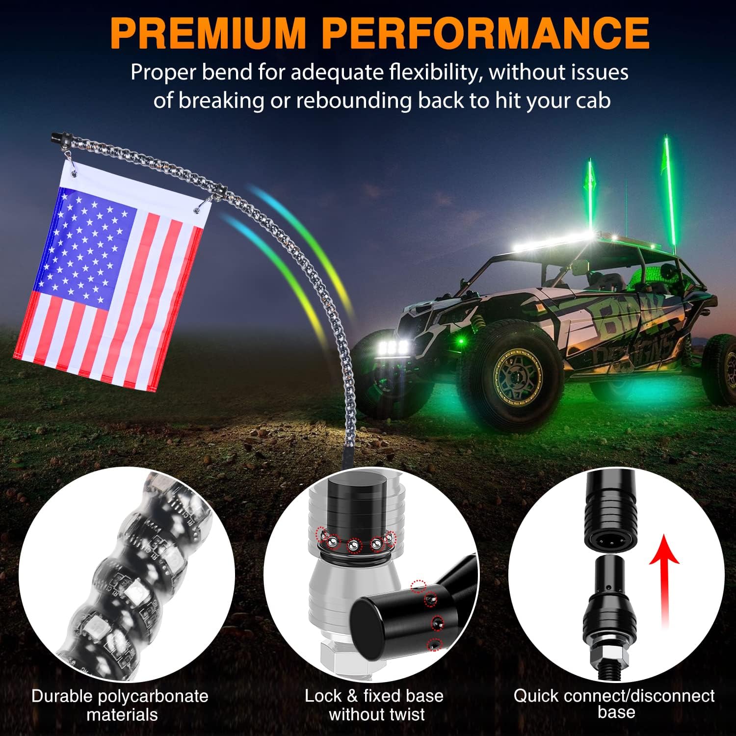 Nilight 2PCS 3FT Spiral RGB Led Whip Light w/RGB Chasing Light RF Remote Control Lighted Antenna for Can-am ATV UTV RZR Polaris Dune Buggy 4 Wheeler Offroad Jeep Truck