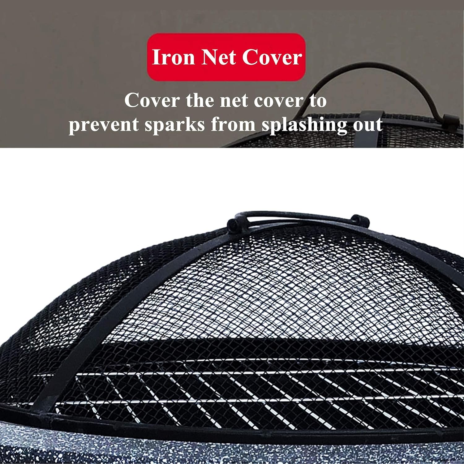 Cast Stone Fire Pit,Large Firepit Table Wood Burning,Mesh Screen Spark Protector and Lift Hook,Heat Resistant Fire Bowl,Patio Garden Fireplace