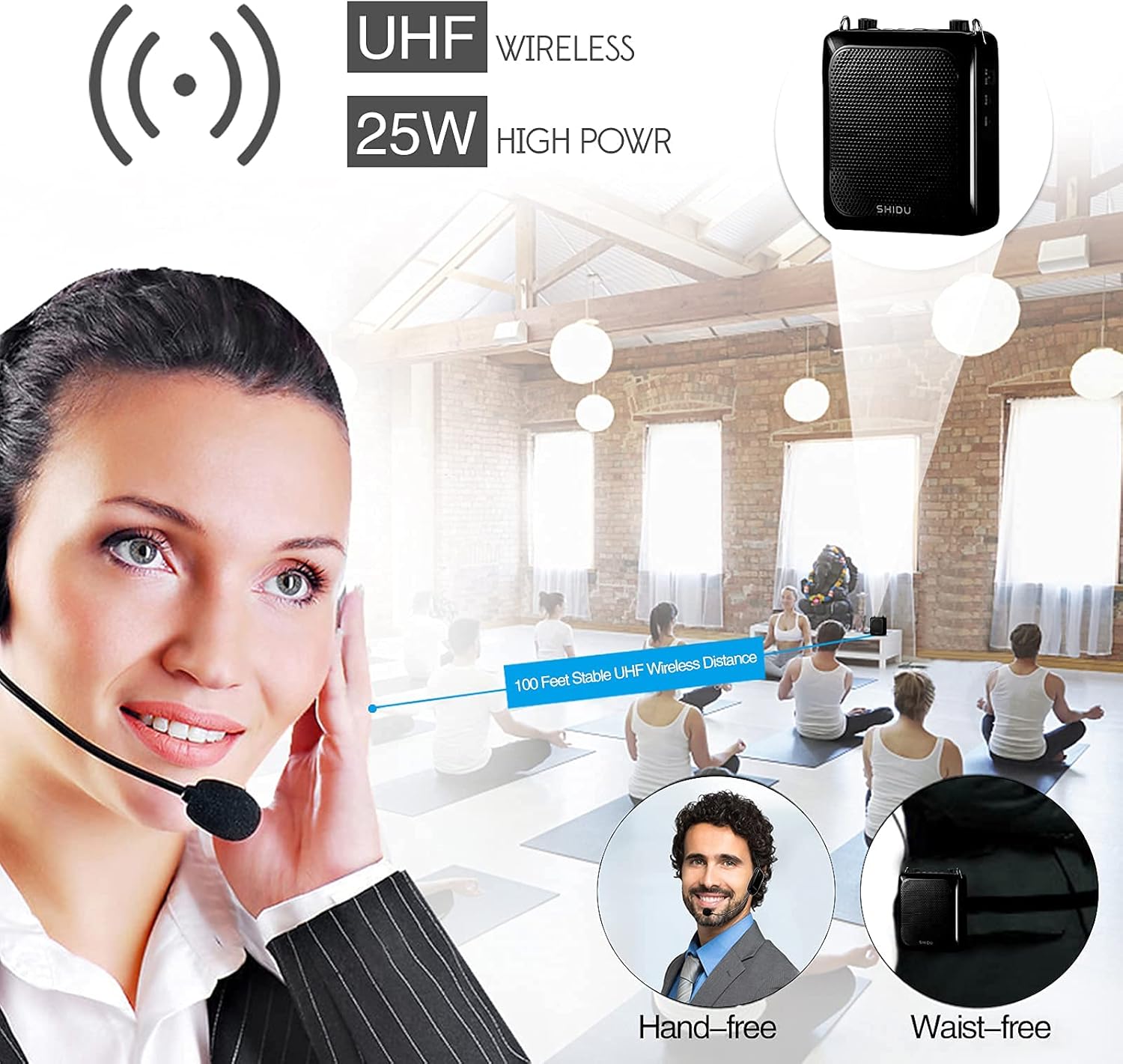 25W Wireless Voice Amplifier Bluetooth 5.3 | Grade Wireless Portable PA System with Reverb| Rechargeable Speaker 12H Battery for Teachers, Tour Guides, Presenters (2000mAh/S28)