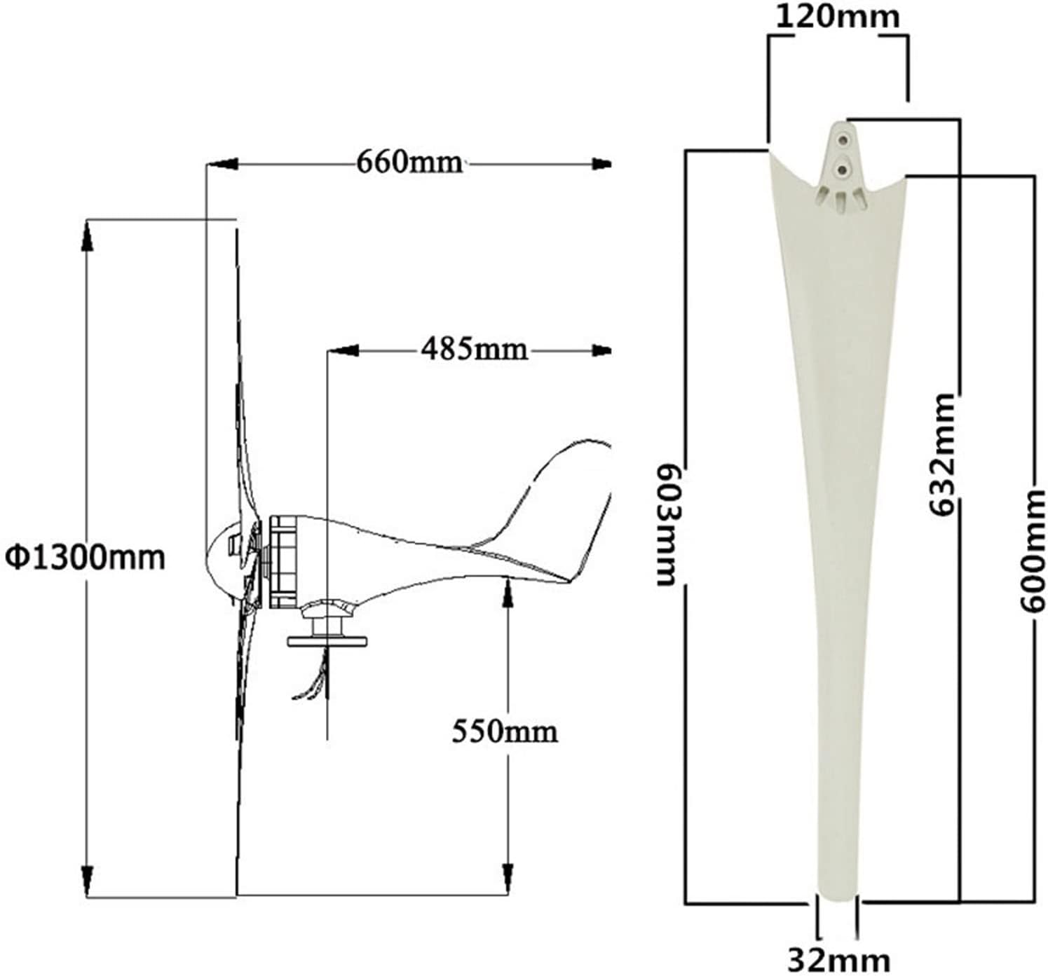 800W 24V/48V with Controller Home Small Wind Turbine Low Noise Wind Turbine Kit 6 Blades with Controller Home Wind and Solar Complementary (Color : White, Size : 24v)