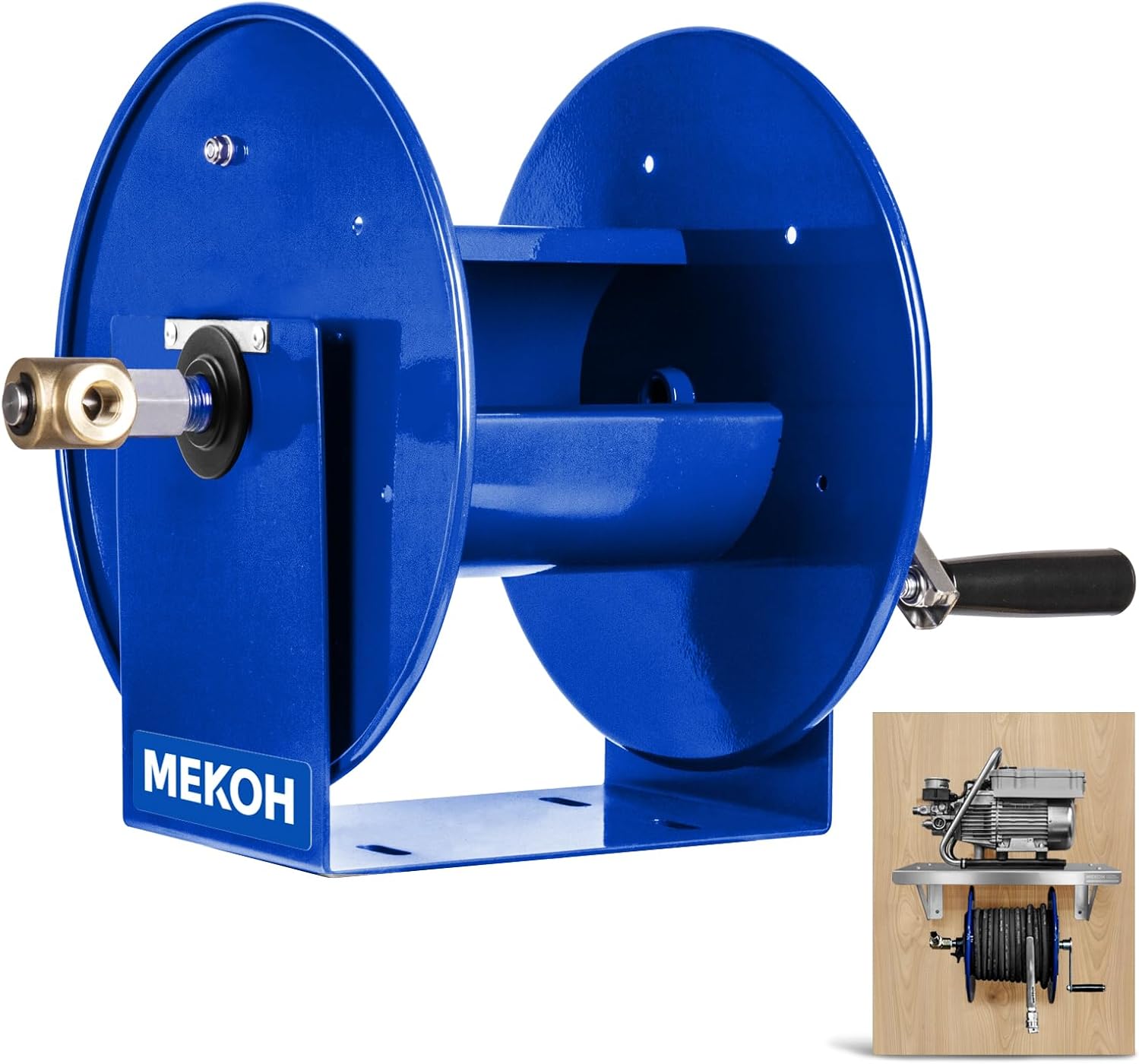 MEKOH Pressure Washer Hose Reel 100FTx3/8”, 200FTx1/4” Manual Power Washer Hose Reel with M22 14mm Fitting,4500PSI Heavy Duty Hose Reel for Water,High Pressure Metal Reel with Wall/Van/Trailer Mount