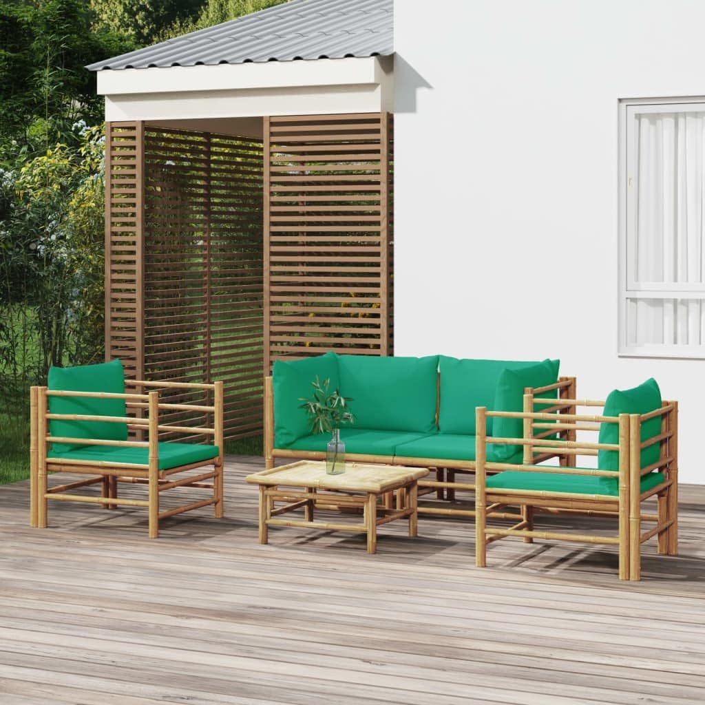 5 Piece Patio Lounge Set with Green Cushions Bamboo,Bamboo Patio Lounge Set with Cushions for Outdoor Backyard Deck Patio Furniture Sets, Outdoor Furniture Sets