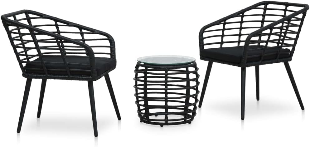3 Piece Bistro Set Poly Rattan Black Garden Furniture