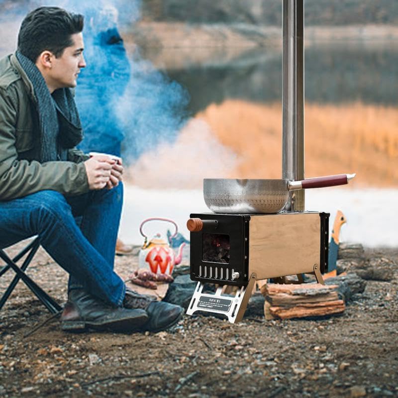 Outdoor Fireplaces Portable Wood Foldable Camping Stove Outdoor with Gloves Collapsible Tent for Backpack Fishing Heating Fire Pits