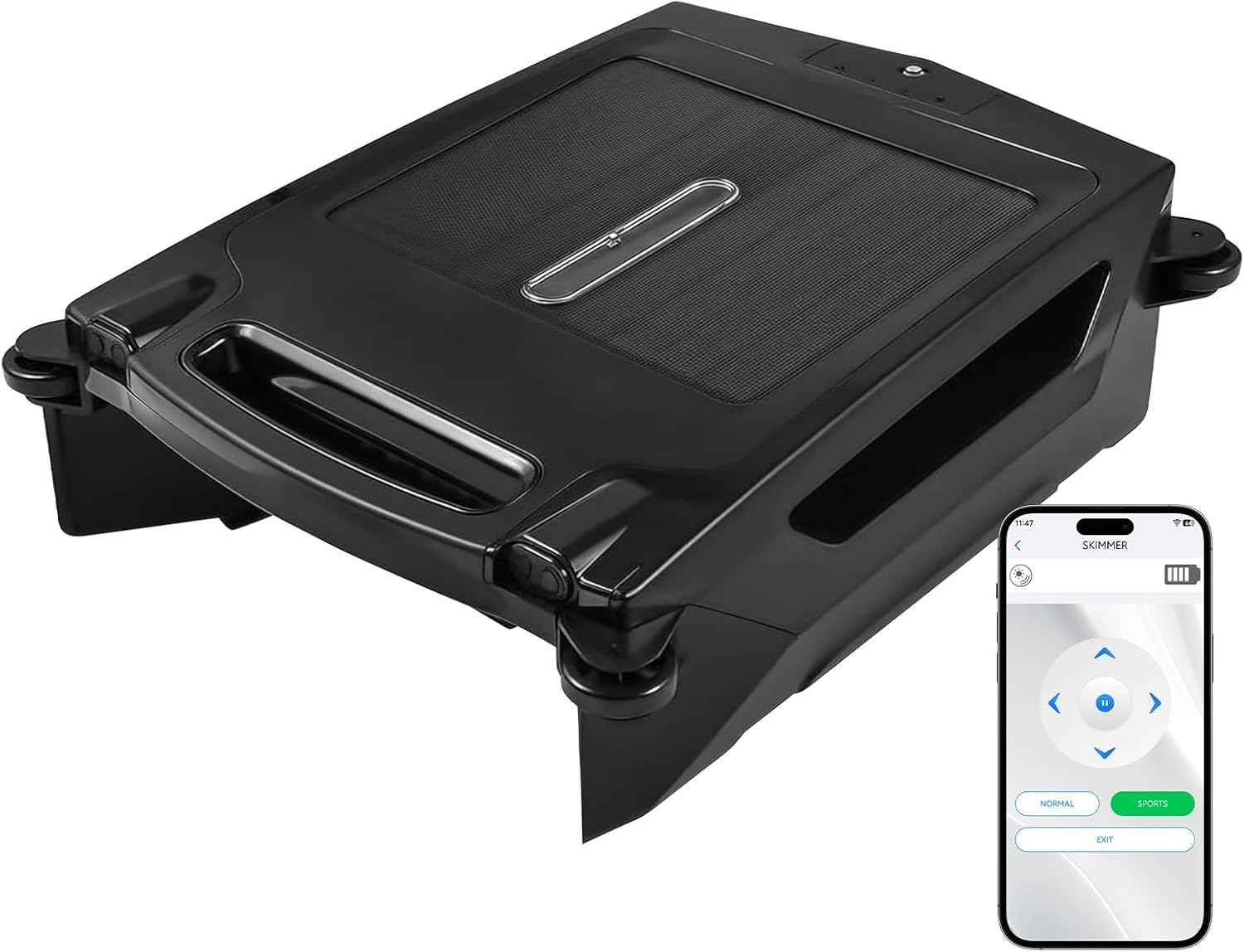 Solar Powered Automatic Robotic Pool Skimmer Cleaner with APP Support, IPX7 Waterproof Pool Surface Cleaner Robot with Solar and Rechargeable Dual Mode, Automatic Pool Vacuum Cleaner