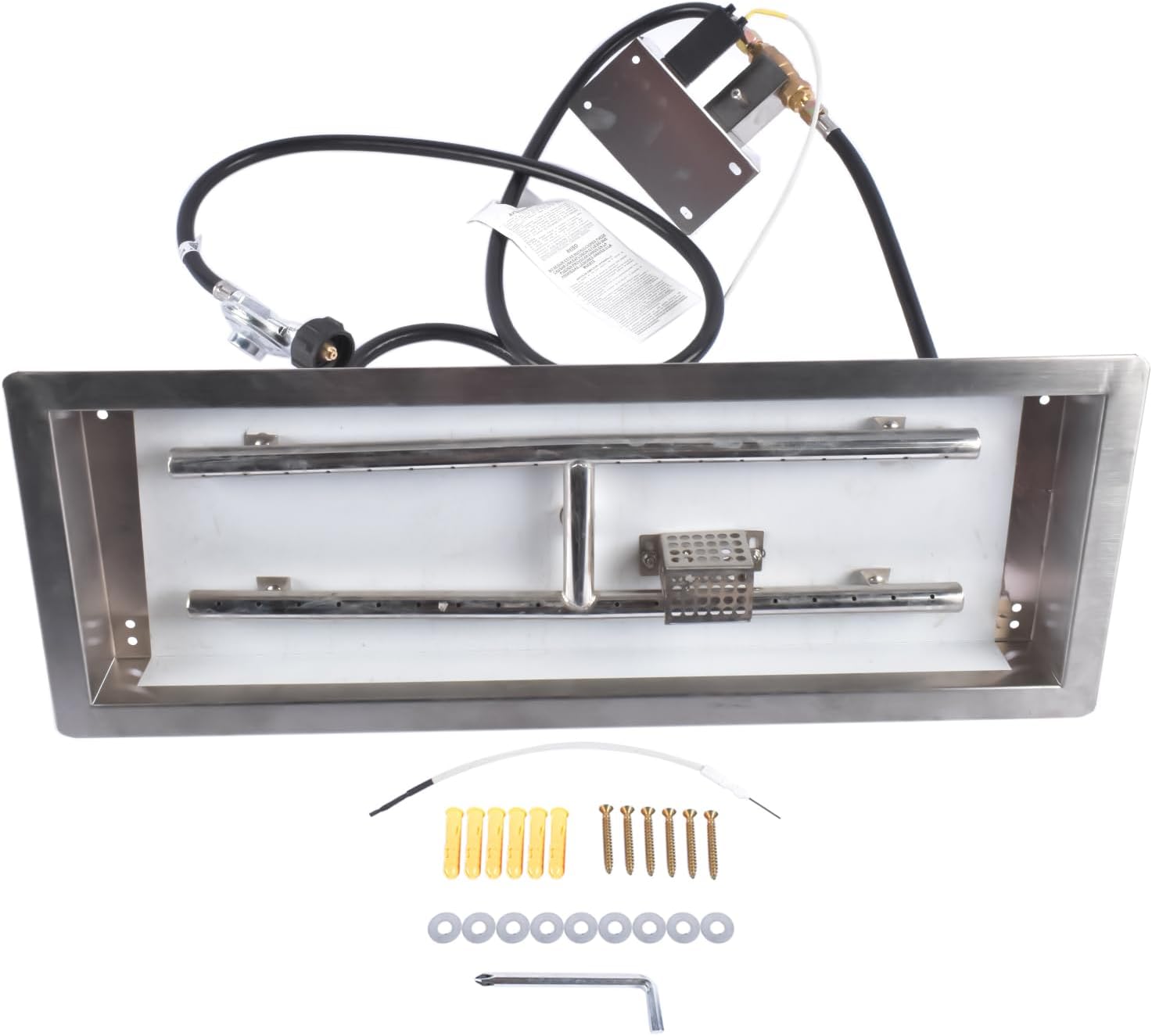 Drop-in Fire Pit Pan, Rectangular Stainless Steel Fire Pit Burner Kit, Propane Gas Fire Pan 120,000 BTU with H-Burner for Indoor or Outdoor Use (Rectangular, 24 x 8 inch)