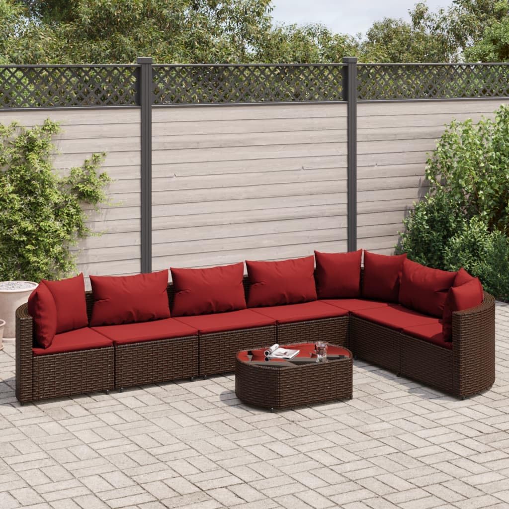 8 Piece Patio Sofa Set with Cushions Brown Poly Rattan,AllWeather Rattan Patio Sofa Set with Modular Design and Comfortable Cushions Furniture Sets for Patio, Lawn & Garden