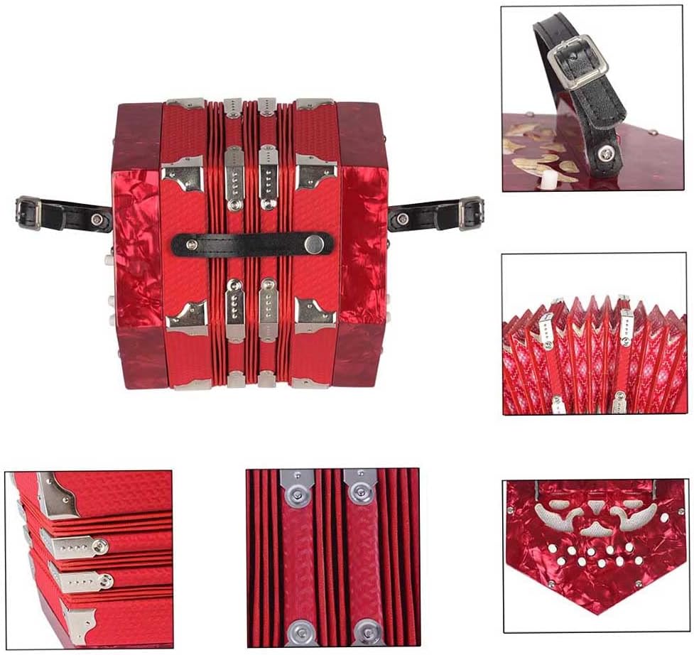 Accordion Acordeon Concertina Acordion Accordion Instrument Anglo-style concertina accordion 20-Button 40-Reed Anglo Style with Carrying Bag Leather Hand Strap Red Pine Red