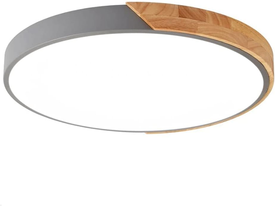 Led Flush Mount Ceiling Light, 6500K 15 Inches Wood & Metal Modern Round Slighting Fixtures Wood Flat Ceiling Lamp Flat Modern Round Lighting Fixture for Bedroom, Living Room/Blue/40Cm(Natural,30Cm)
