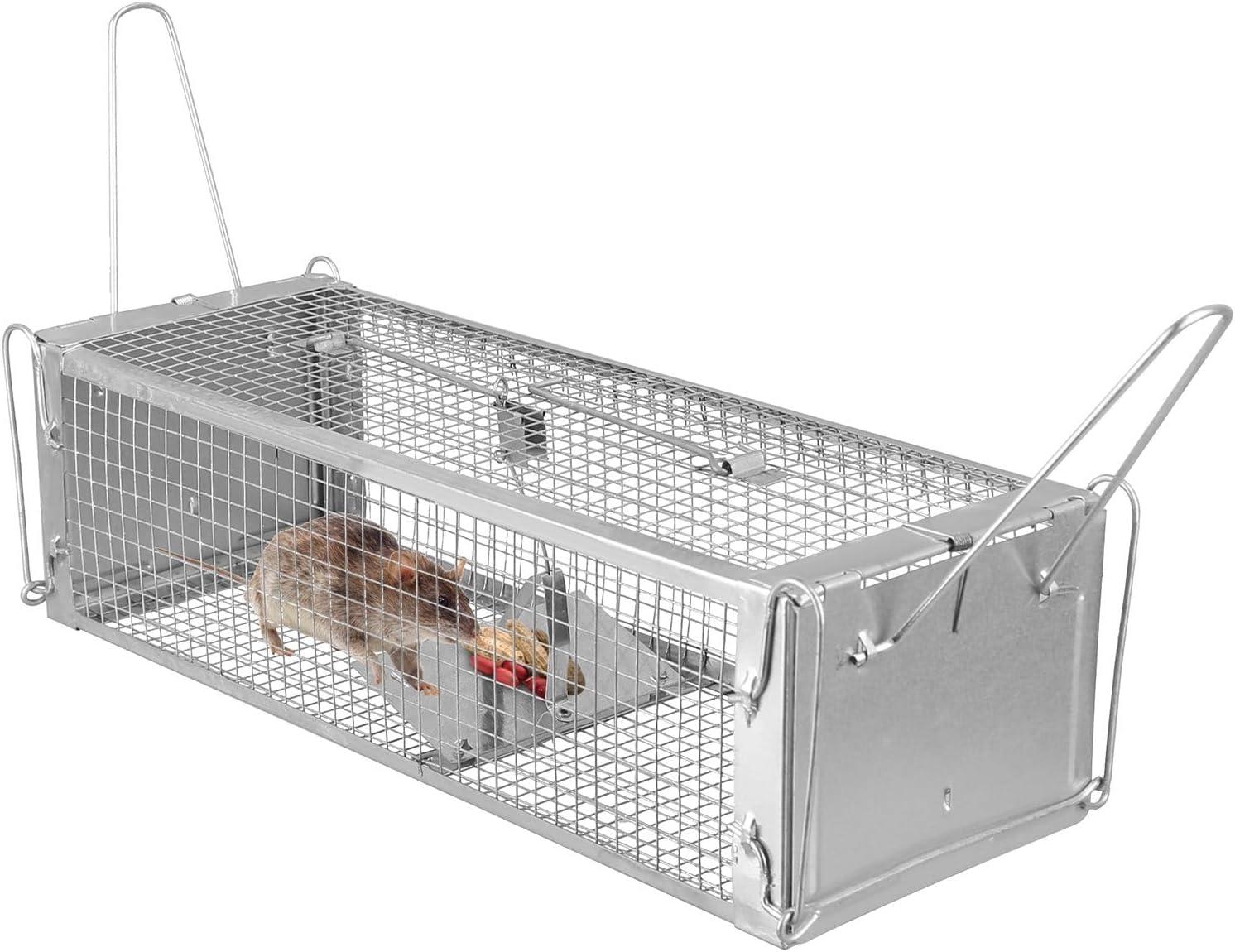 Humane Live Rodent Trap Cage, Dual Door Mouse Rat Trap, Zinc Electroplating, 16.53 x 6.10 x 4.33 Inches, with Pedal Trigger Mechanism, Escape-Proof Design for Indoor Outdoor Use