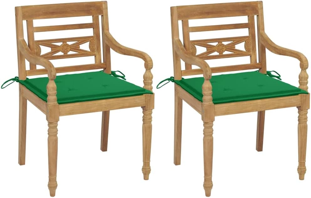 Patio Chair Batavia Chairs 2 pcs with Green Cushions Solid Teak Wood