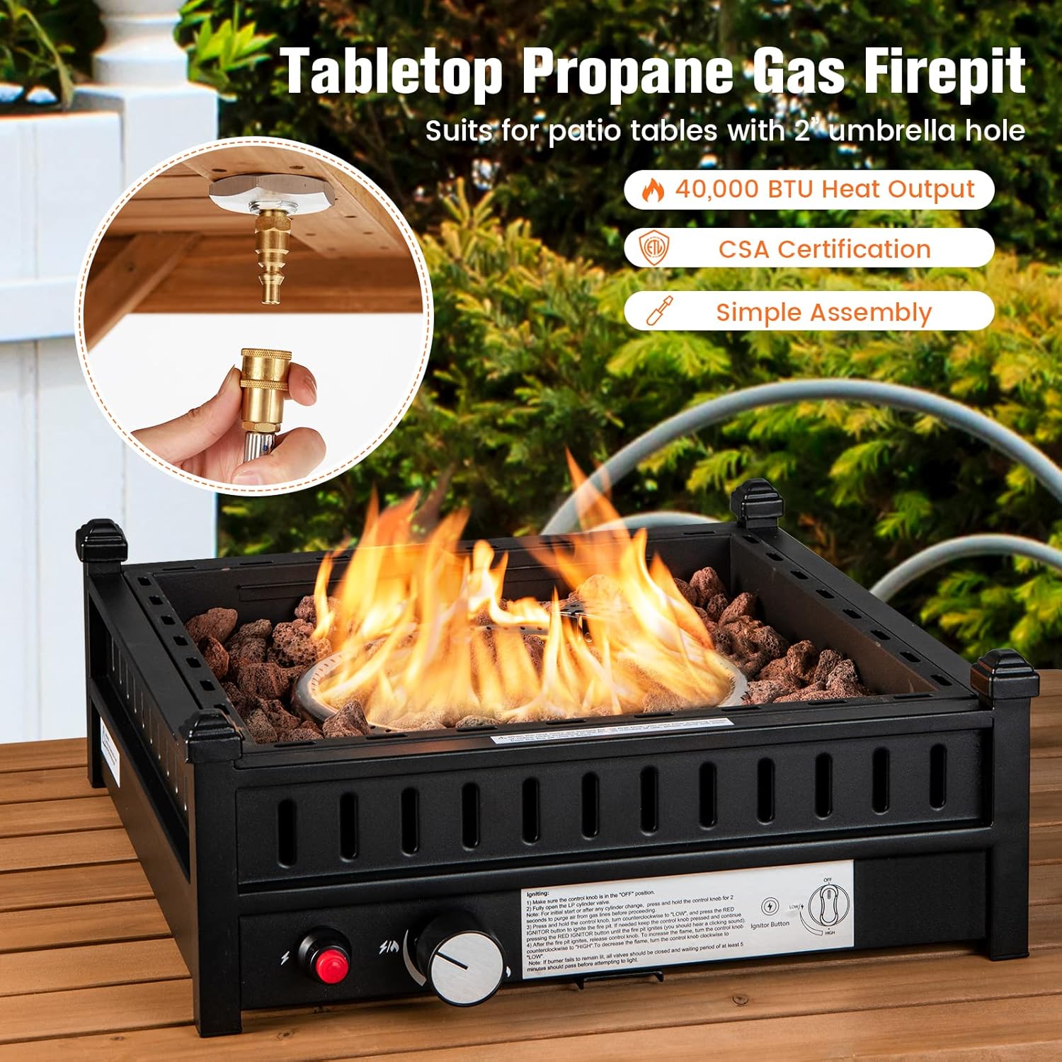 Giantex Tabletop Propane Fire Pit, 16.5 Inch Outdoor Firepit, 40,000 BTU Outdoor Gas Fire Pit w/ 2