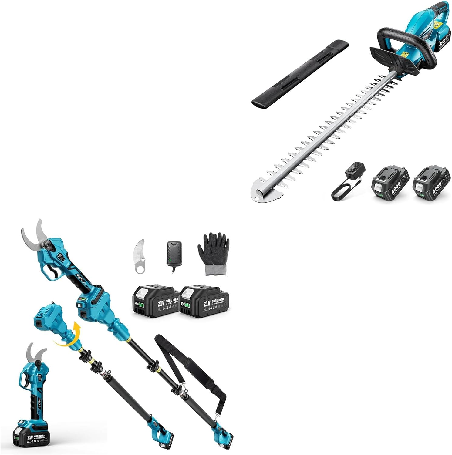 SEESII Cordless Hedge Trimmer for Garden: Electric Handheld Bush Trimmer+SEESII Pole Electric Pruning Shears: 1.8