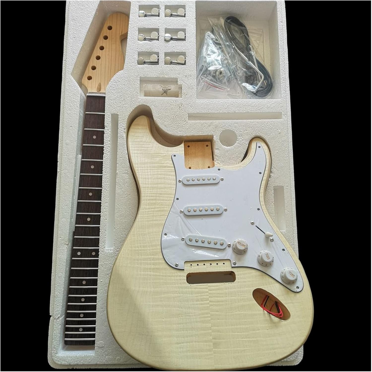 Electric Guitar Build Kit Maple Tiger Basswood Body Hard Maple Neck for ST DIY Guitar Kit (Color : Number 22)