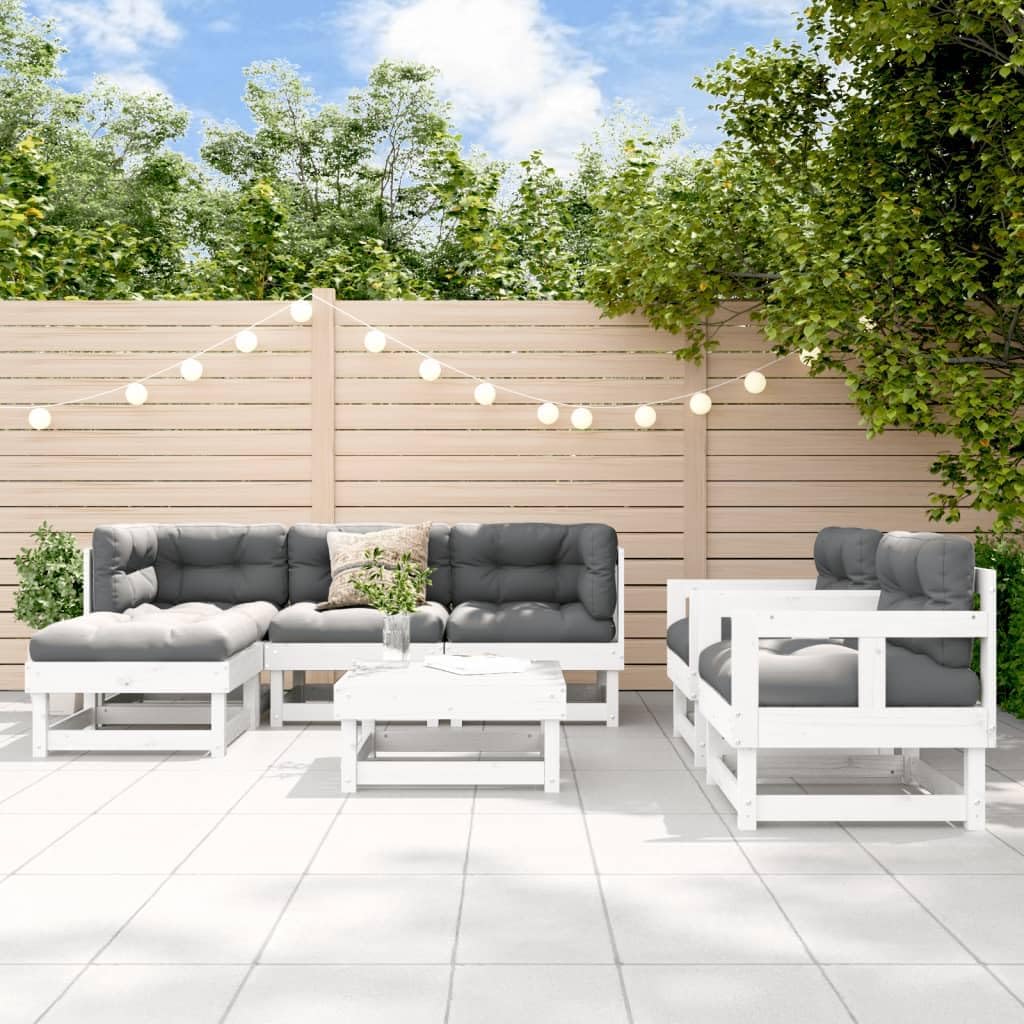 Furniture Sets 7 Piece Patio Lounge Set with Cushions White Solid Wood,：，。 Garden Conversation Sets