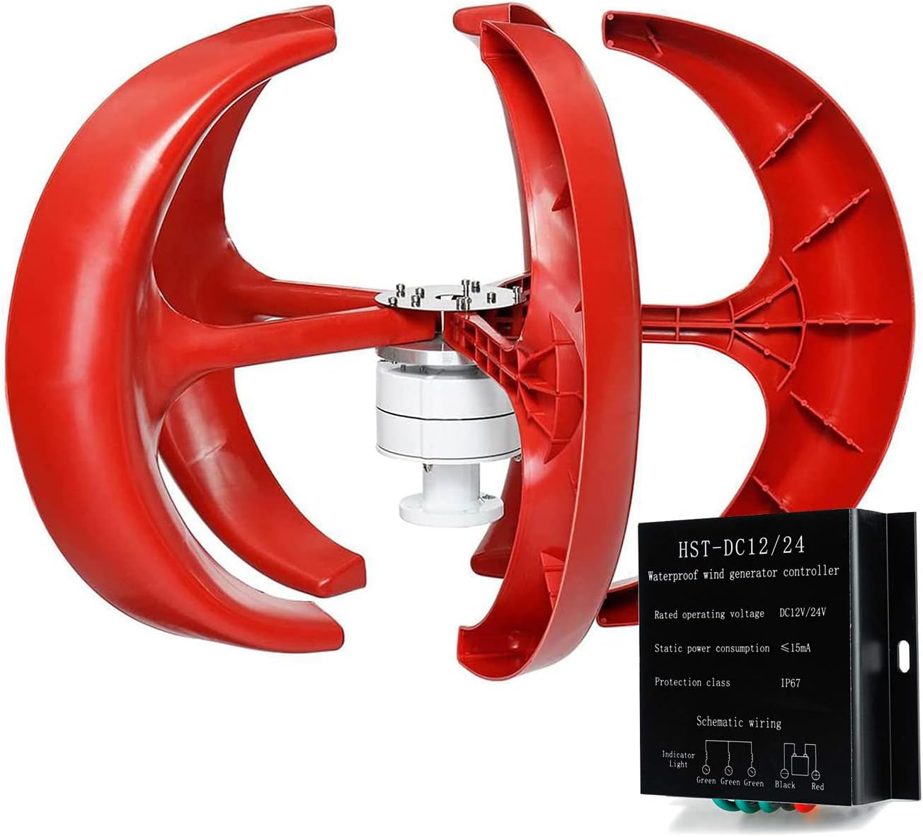 Wind Turbine 1000W 12V 24V 5 Blade Wind Vertical Axis Generator 3 Phase AC Permanent Magnet Generator Wind Turbine Kit with Controller,24v