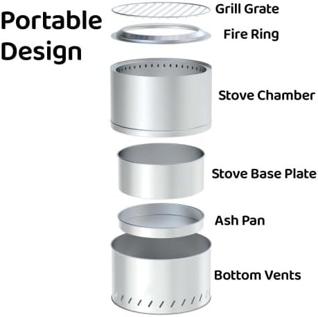 15 inch Smokeless Fire Pit Outdoor Wood Burning Portable Fire Pit Stainless Steel