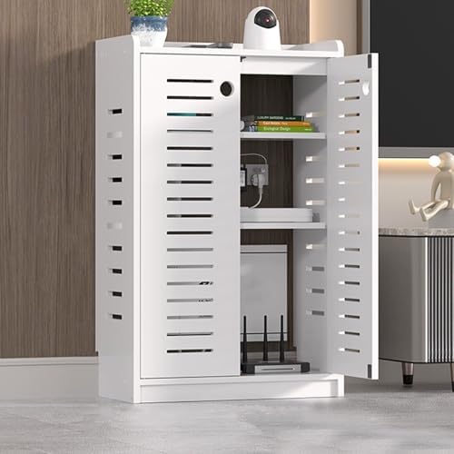 WiFi Router Hidden Storage Cabinet with Double-Deck Shelf & Cable Management Organizer, Perfect for Home Office & Living Room Solutions, Stylish & Functional Design