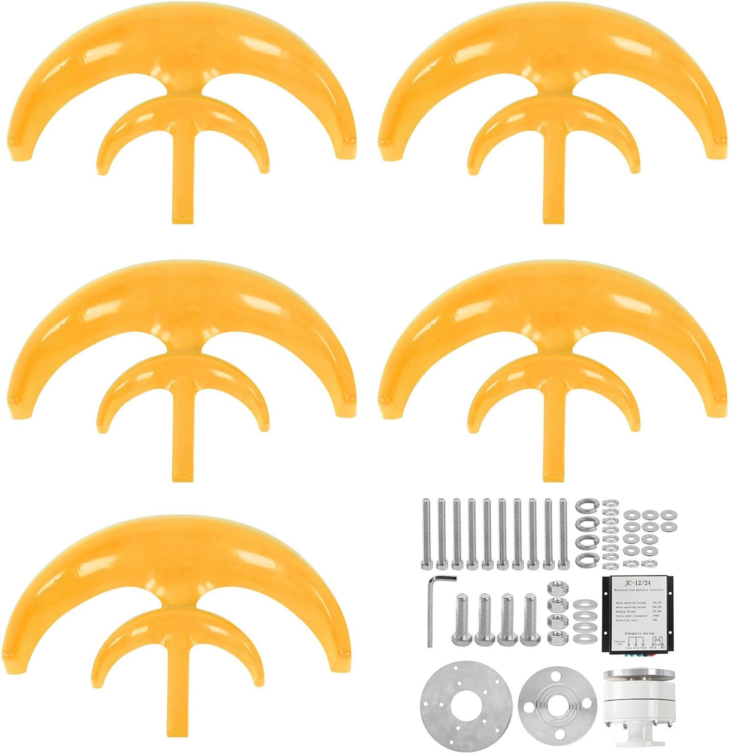 Dual Blades Wind Turbine Generator Kit Vertical with Controller, 12V 24V 300W Wind Generator for Home Use, Three-Phase AC Permanent Magnet Generator,Yellow-12V