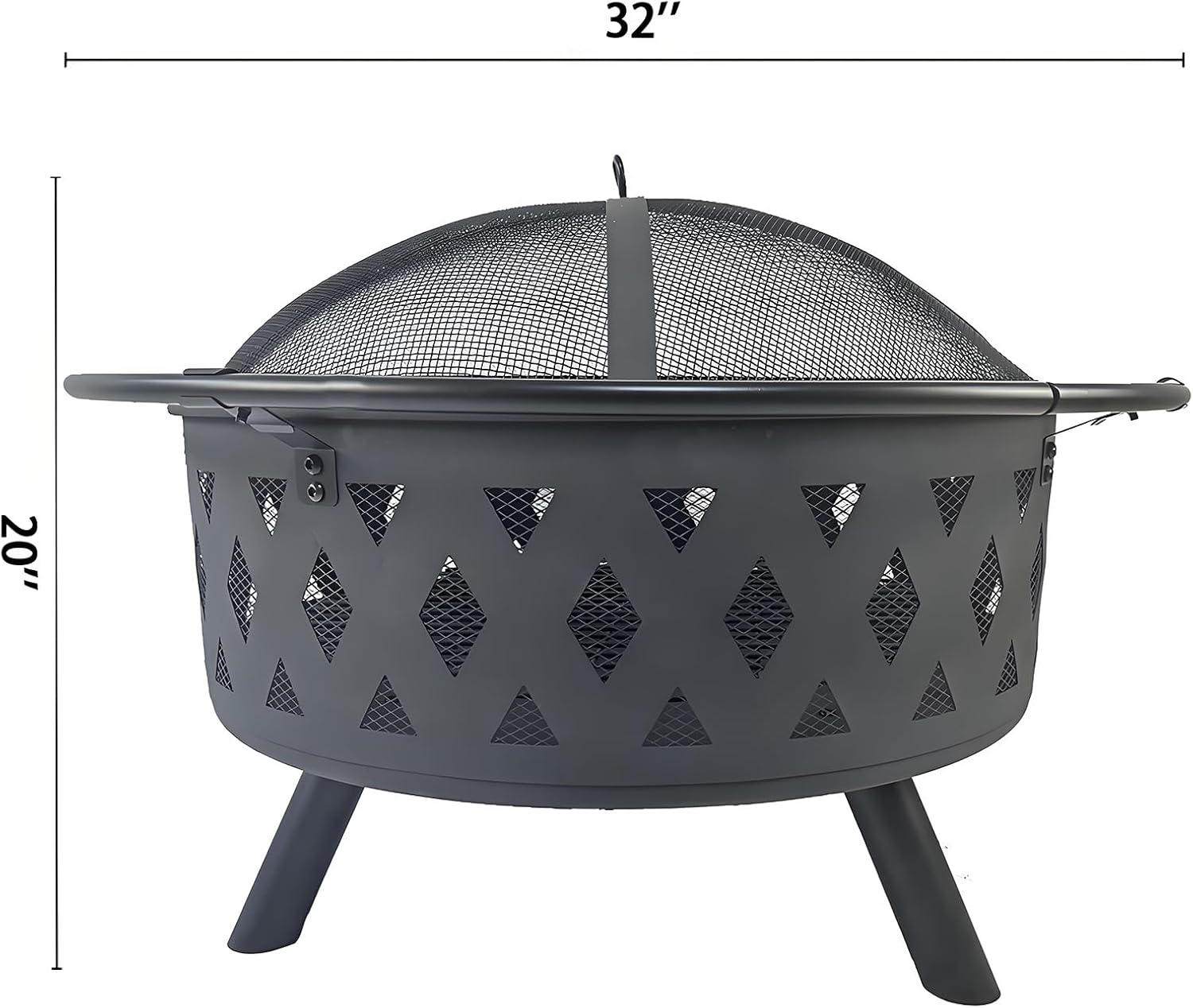 Round fire Pit with net Cover, fire Poker, Diamond mesh, Metal Wood Burning Outdoor fire Pit, Suitable for courtyards, backyards, Gardens, Bonfire Parties, Christmas, Thanksgiving, Halloween