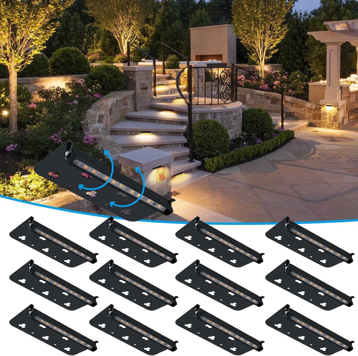 Modern 7inch 3W Hardscape Lighting,2700K Soft White Retaining Wall Lights,12V AC/DC Low Voltage Landscape Paver Lights,IP65 Waterproof Outdoor Step Light,50,000 Hours Lifespan,12 Packs