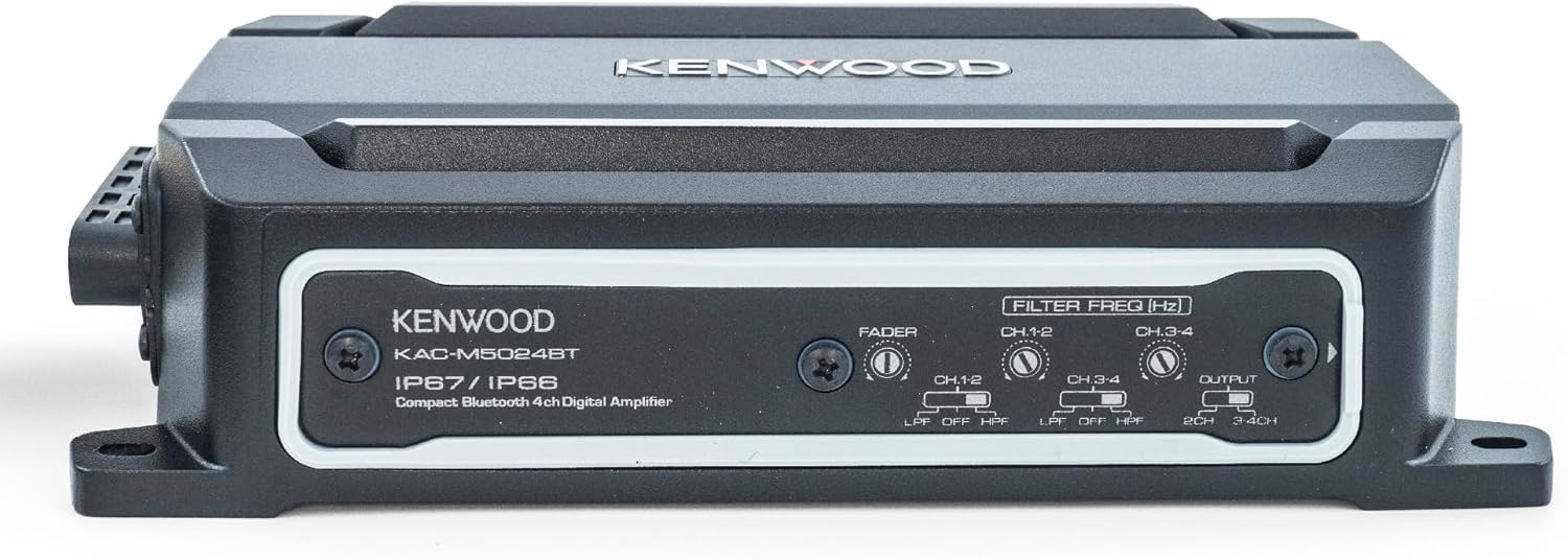 KENWOOD KAC-M5024BT Compact 4-Channel 600 Watt Car Amplifier with Bluetooth Streaming. Built for Marine, ATV and Powersport Applications. Waterproof, Dustproof, Rust Proof and Vibration Proof