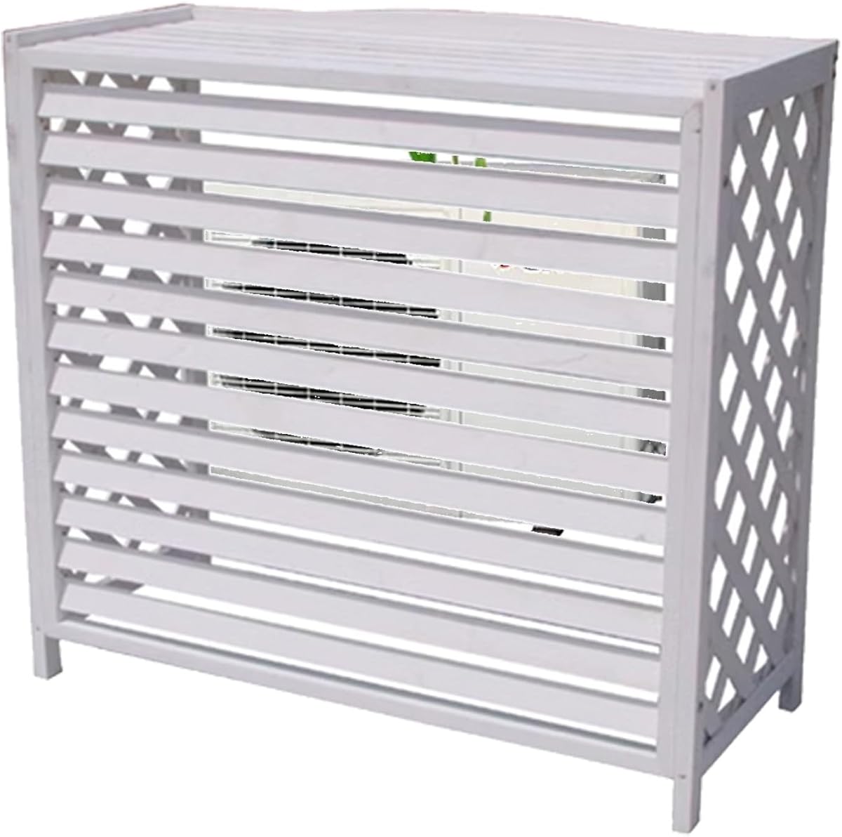 Air Conditioner Fence Screen Protective Cover Solid Wood Shelf Plant StorageDecorative Louvered Frame for Outside to Hide Condensing Unit for Outdoor Privacy(Cream,L115cm*W54cm*H95cm)