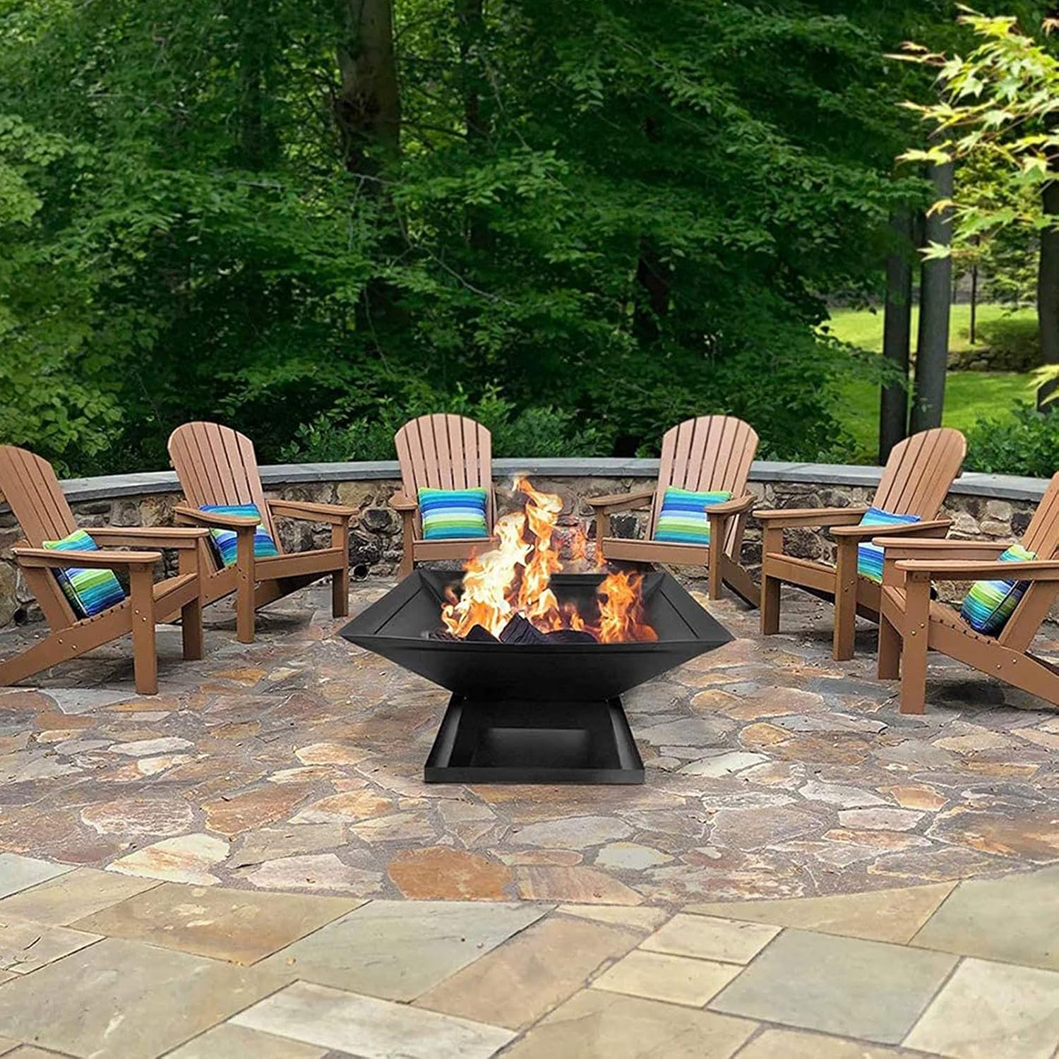 Wood Burning Fire Pit with Cooking & Grill, 18.5 Inch Outdoor BBQ Fire Pits with Spark Screen Fireplace Poker Fire Bowl