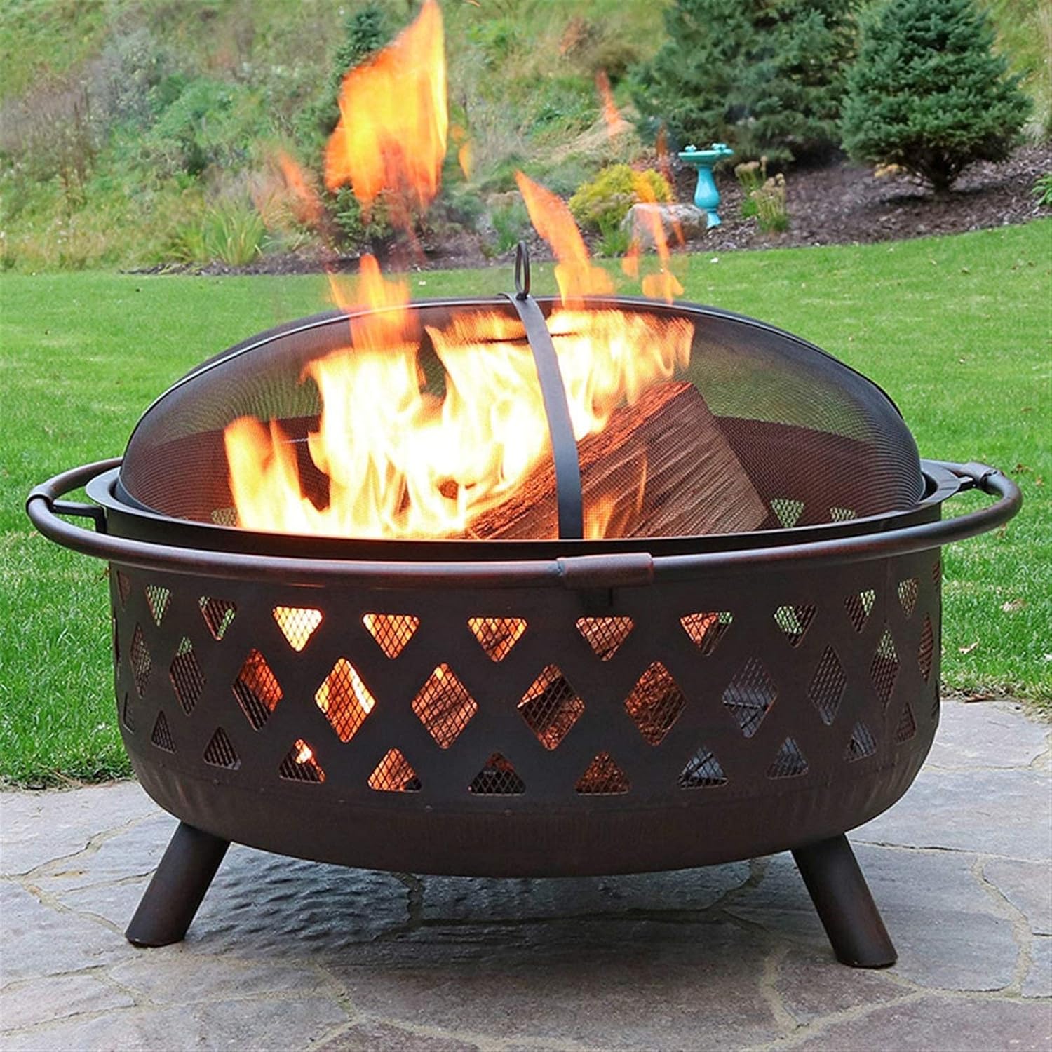 2-in-1 Outdoor Fire Pits Outdoor Fire Tables,29.5in Heavy Duty Fire Pits Outdoor Wood Burning Steel BBQ Grill Fire Pit Bowl