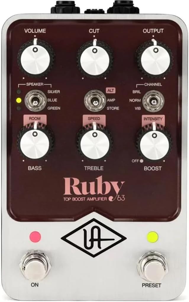 Universal Audio UAFX Ruby '63 Top Boost Amplifier Pedal - Bundle with Instrument Cable and 2 Patch Cables