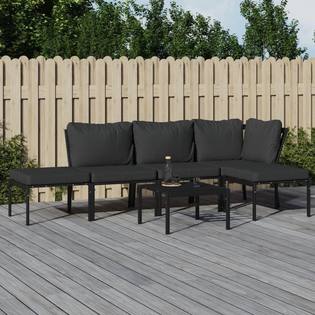 6 Piece Patio Lounge Set with Gray Cushions Steel,5Piece Patio Lounge Set with Comfortable Cushions and Sturdy Tabletop for Garden and Terrace Furniture Sets for Patio, Lawn & Garden